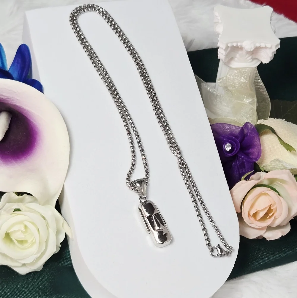 Moai Statue Pendant Necklace 316L Stainless Steel Antique Silver 24” Hawaii Vibe